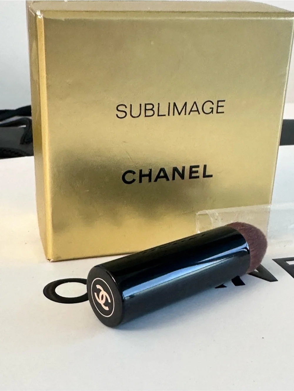 CHANEL Black Retractable Face Brush - Black travel mini size - for small purses